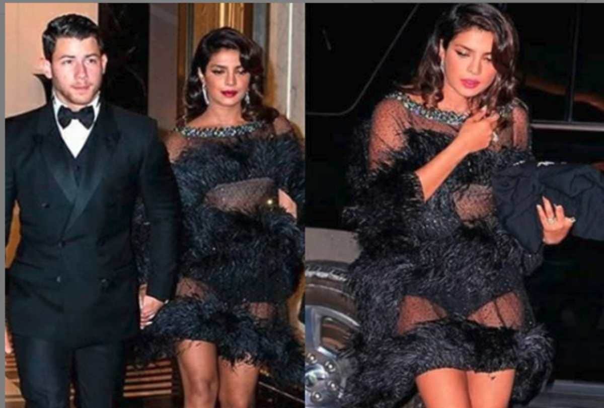 priyanka chopra reached in black dress with nick jonas at joe jonas birthday party