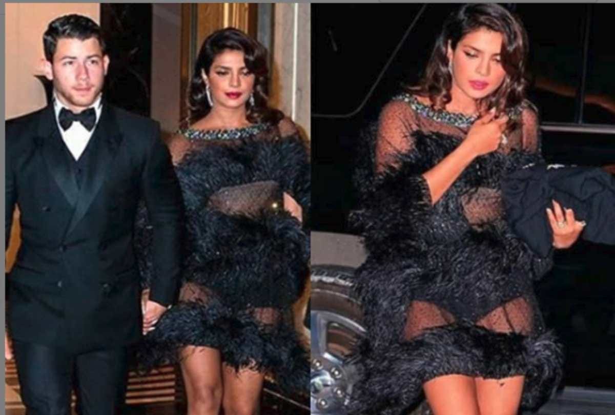 priyanka chopra reached in black dress with nick jonas at joe jonas birthday party