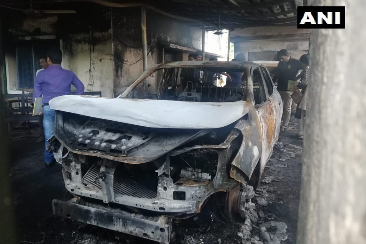 unidentified miscreants set fire on MLA Braja Kishore Pradhan official residence two cars gutted