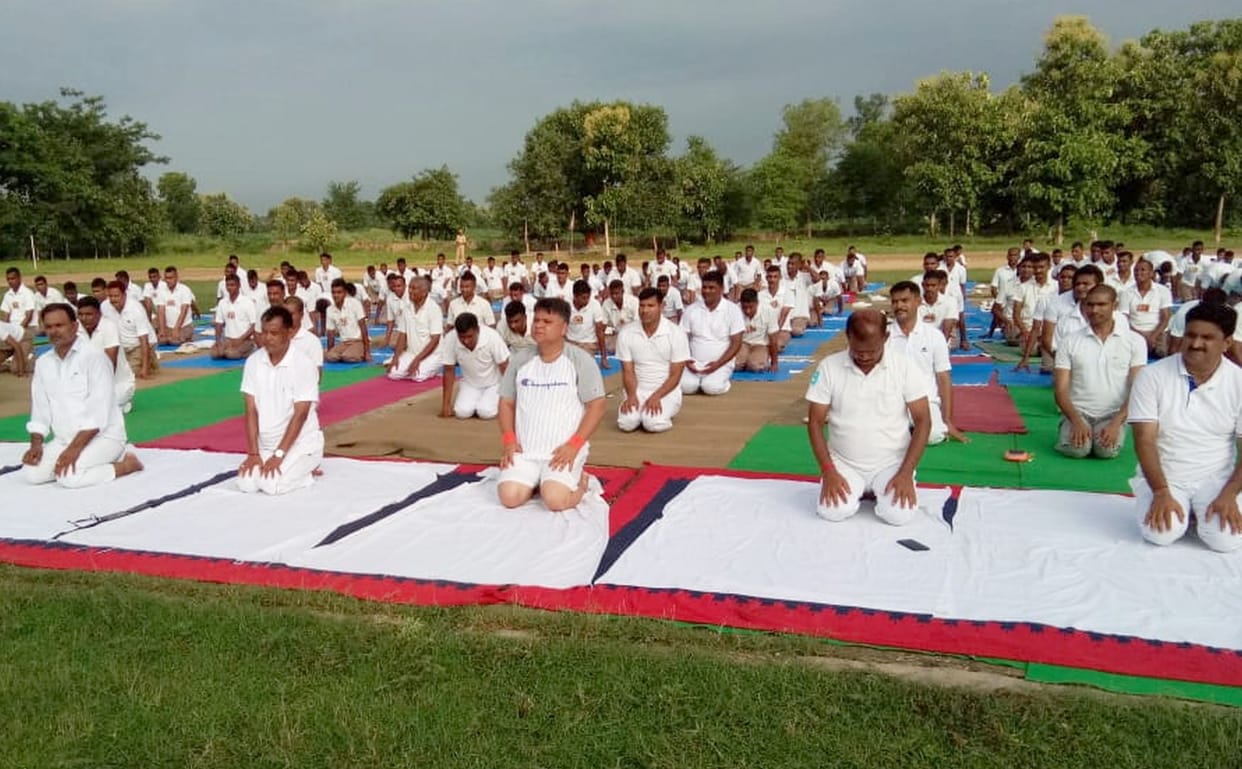 Police personnel performed yoga