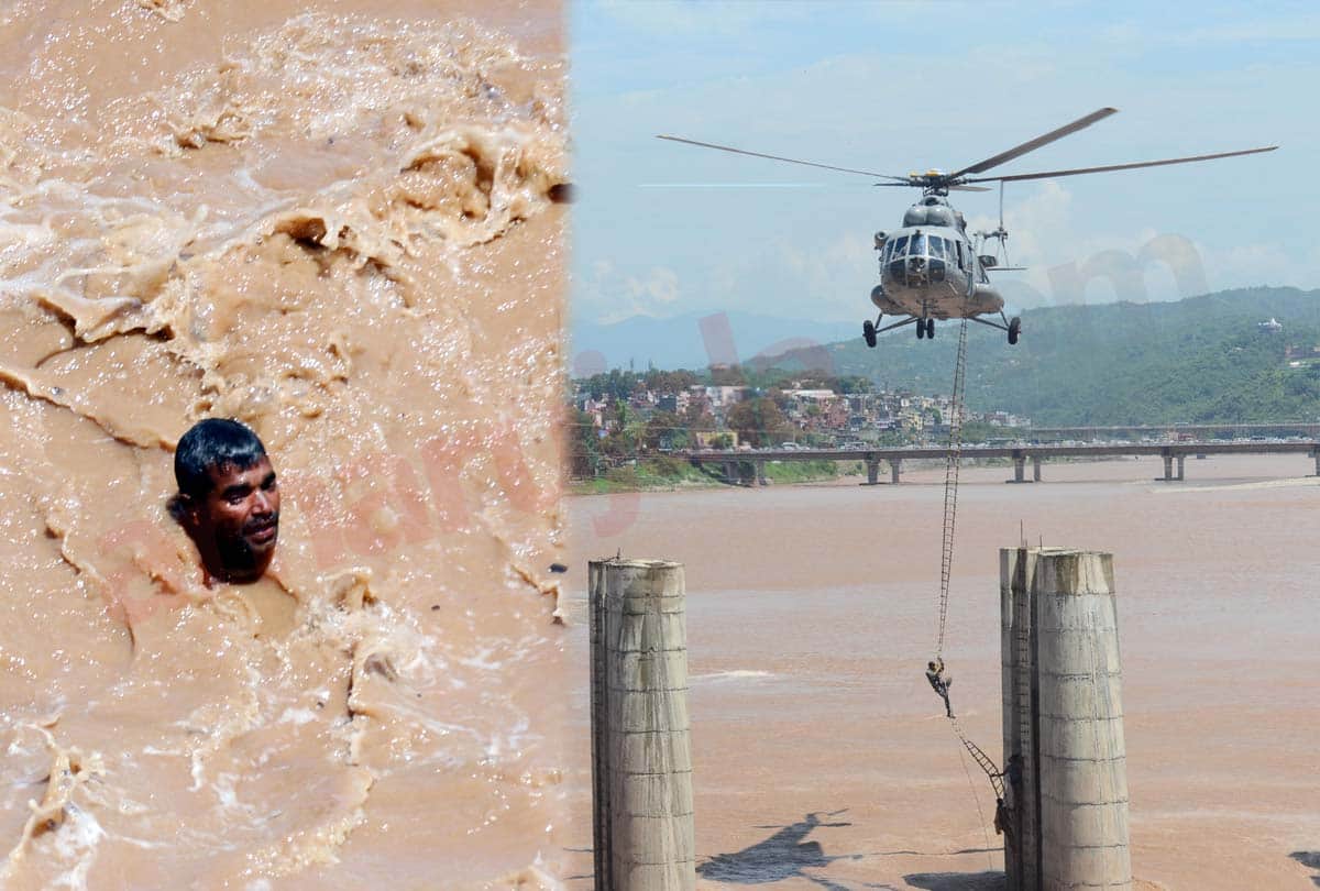 three persons have been rescued after they got stuck near a bridge in JAMMU in Tawi river