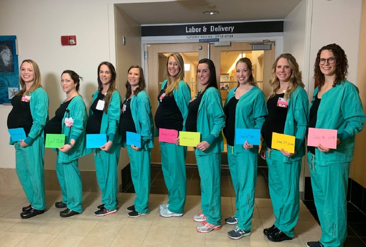 9 labor unit nurses of Maine Medical Center who were pregnant together have given birth