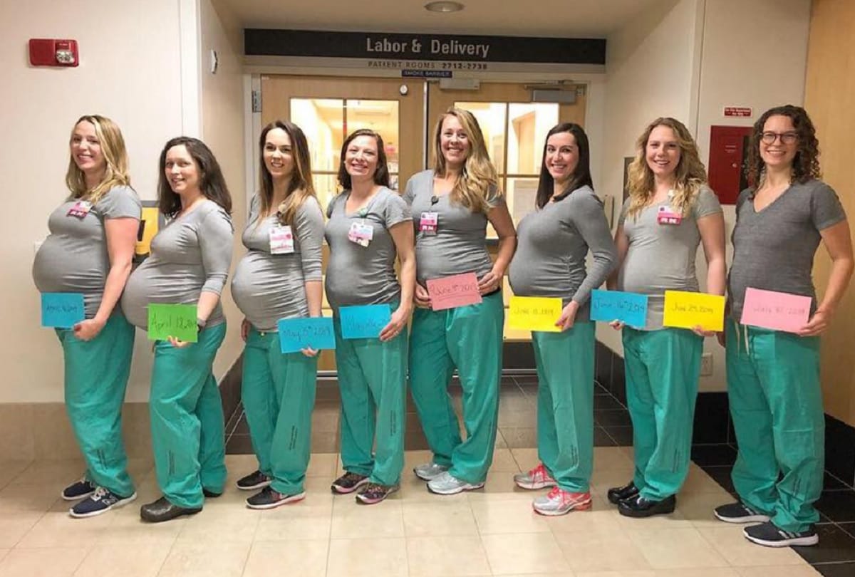 9 labor unit nurses of Maine Medical Center who were pregnant together have given birth