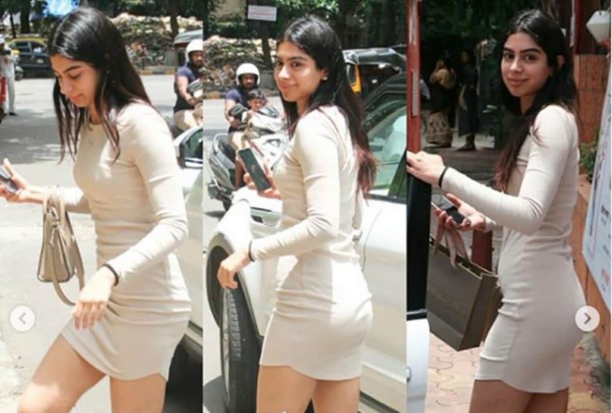 Khushi Kapoor looks stunningly stylish in this beige bodycon dress