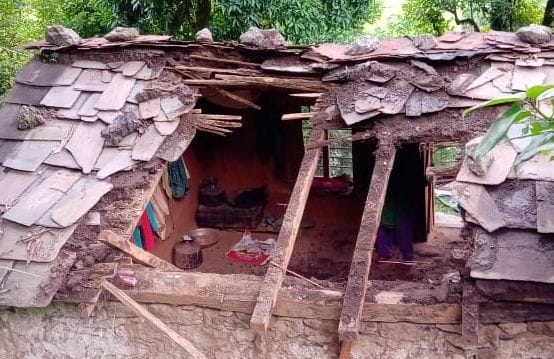 Roof of a house demolished in Kauli Kanyal