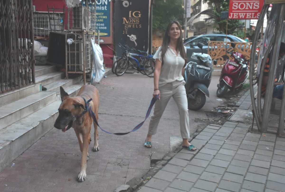 kim sharma spotted with her huge pet dog