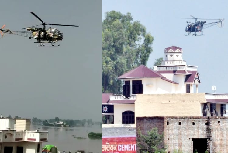 Flood in Punjab Villages, Indian Airforce Providing Food Packets and Drinking Water to People