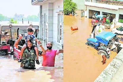 Flood in Punjab Villages, Indian Airforce Providing Food Packets and Drinking Water to People