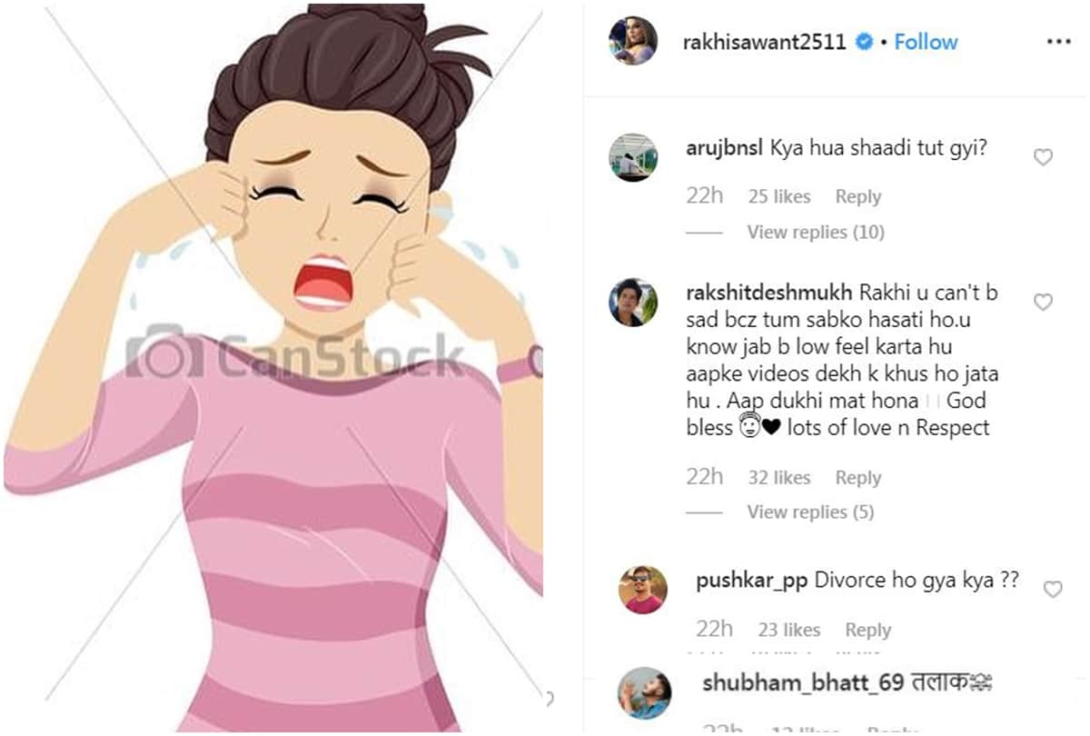 Rakhi Sawant posted sad Photo on instagram social media users asked about Divorce