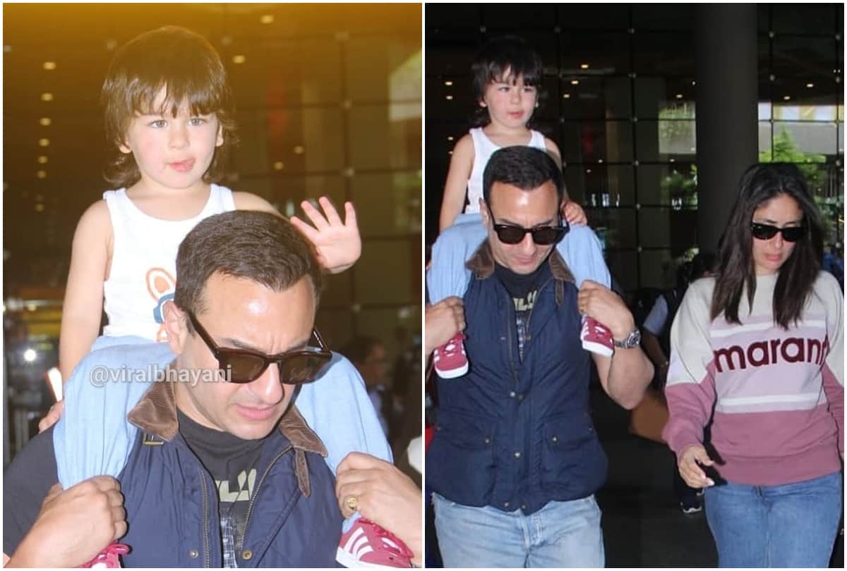 Spotted viral taimur Ali khan kareena kapoor khan Saif Ali khan on airport
