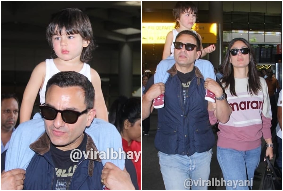 Spotted viral taimur Ali khan kareena kapoor khan Saif Ali khan on airport