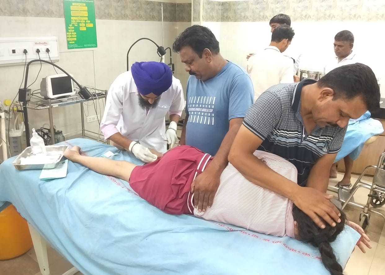 Girl student wandering for treatment, blood flowing