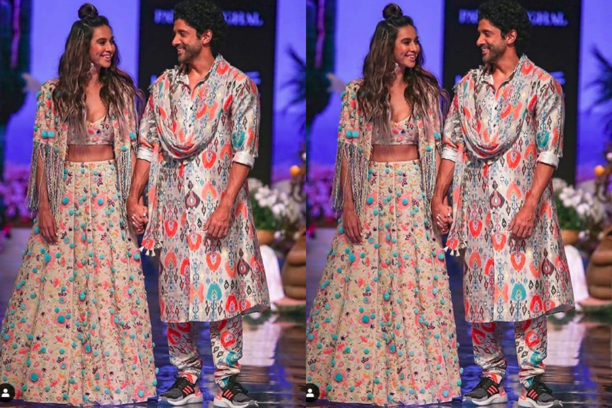 lakme fashion week 2019 farhan akhtar ramp walk with girlfriend shibani dandekar for payal singhal