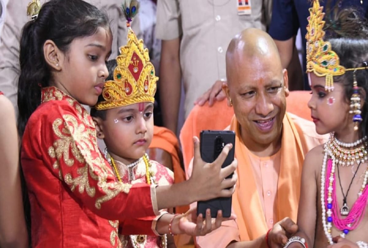 CM Yogi Adityanath celebrates Janamashtami with children at Gorakhnath Temple in Gorakhpur