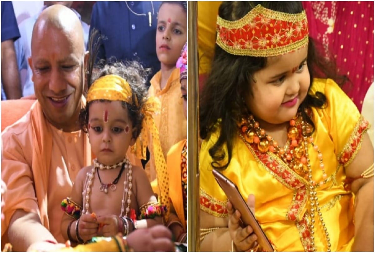 CM Yogi Adityanath celebrates Janamashtami with children at Gorakhnath Temple in Gorakhpur