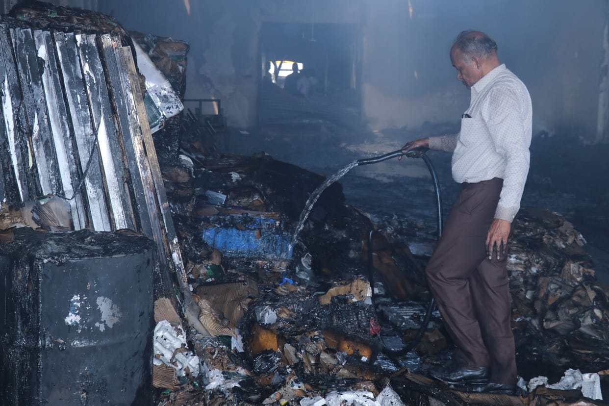 Fire Breaks out In warehouse In Bhiwani