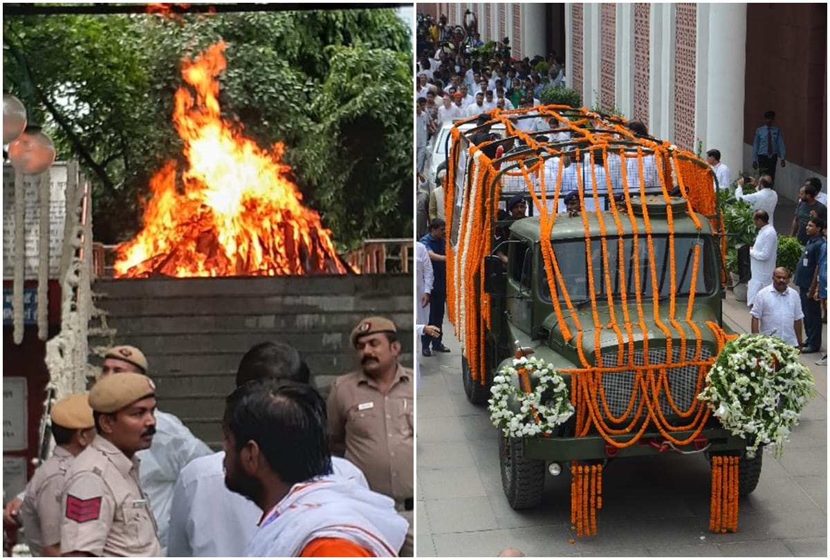 arun jaitley cremated with full state honours in delhi nigam bodh ghat