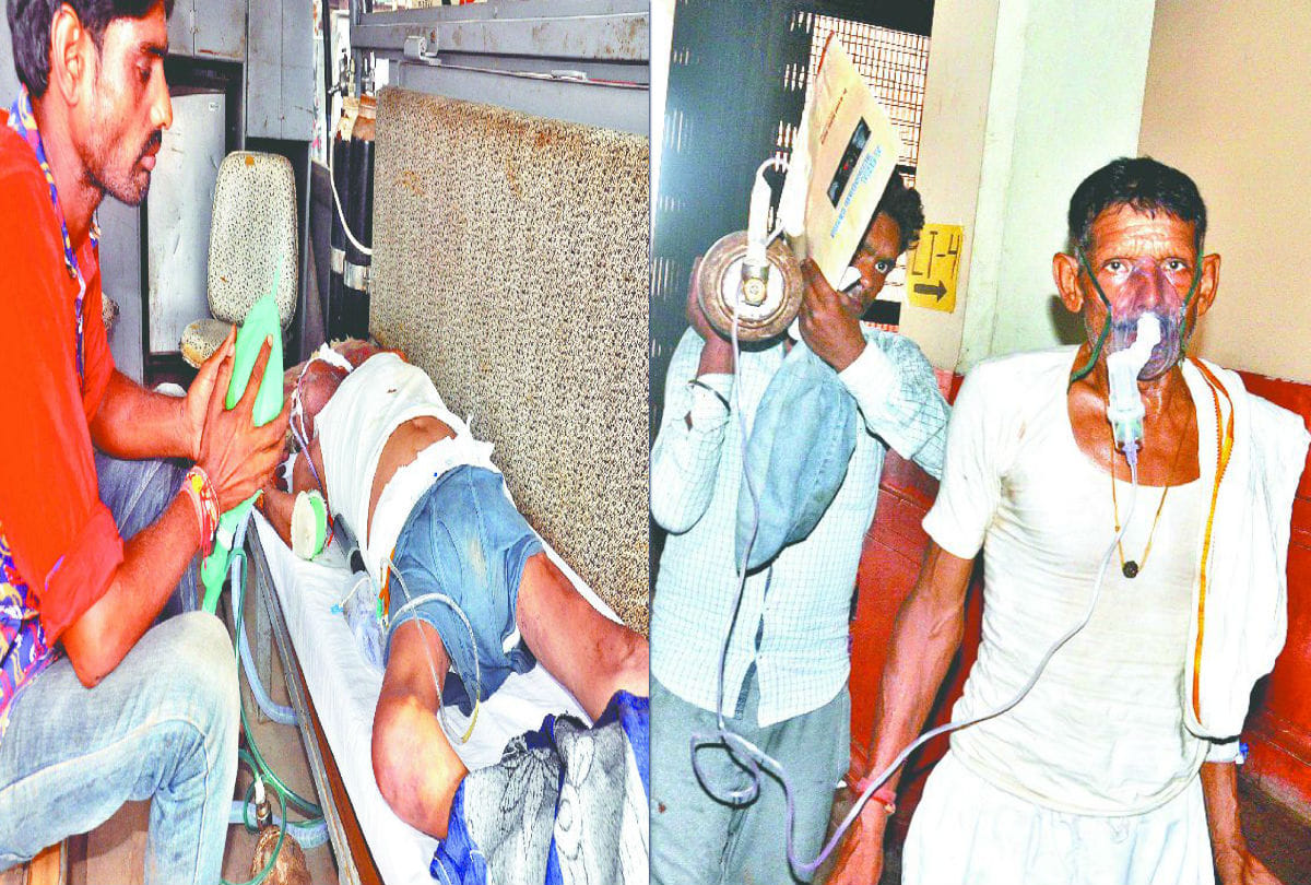 patient's family member carried oxygen cylinder on shoulders in sn medical college agra
