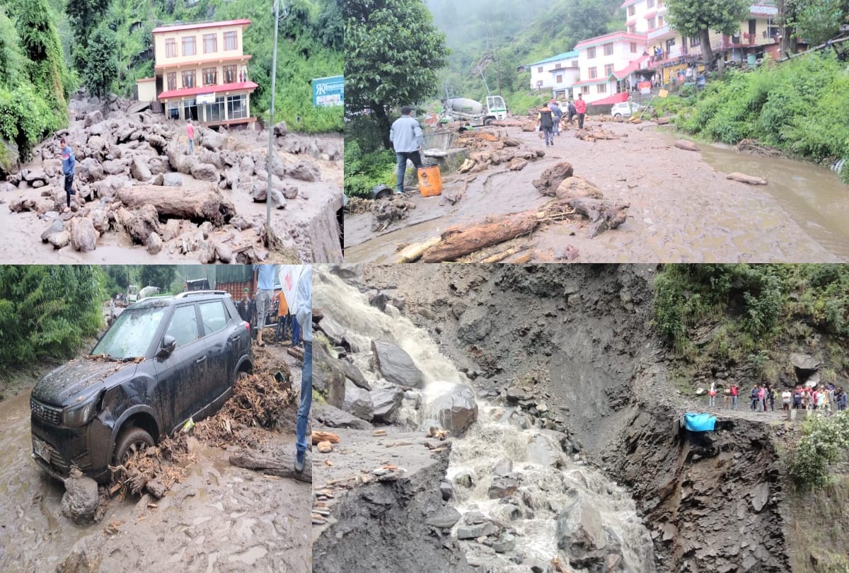 highway blocked and houses, vehicle damaged due to cloudburst in rampur shimla