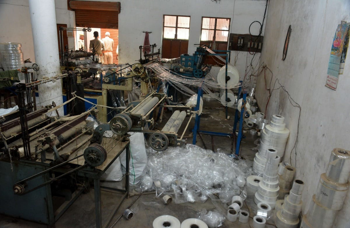 Varanasi Municipal Corporation caught illegal polythene factory in sarnath