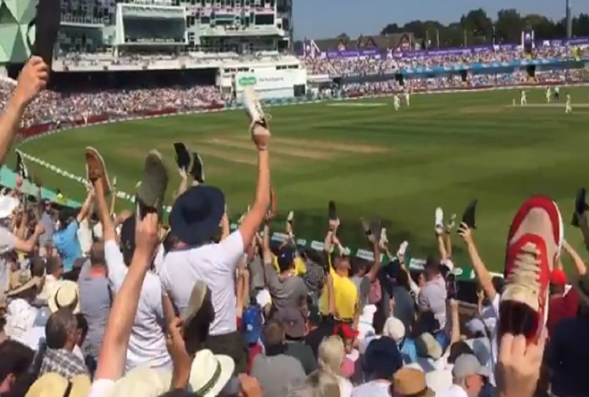 England Barmy army shows shoes to ben stokes and sing song during 3rd ashes test
