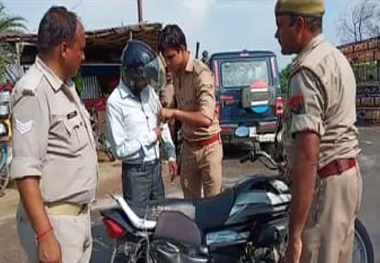 Video of auraiya police checking bike riders pocket on social media goes viral