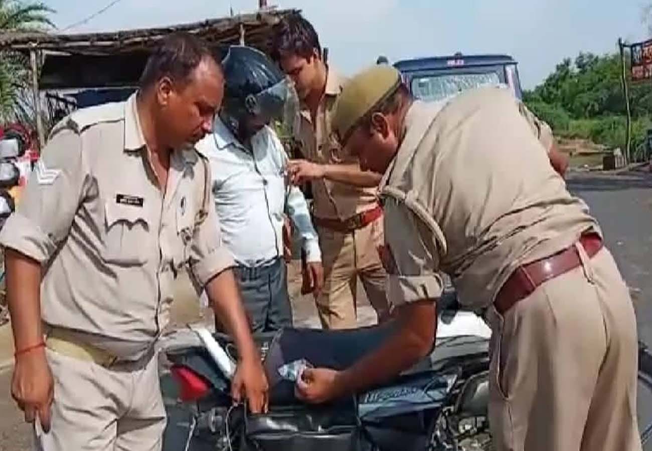 Video of auraiya police checking bike riders pocket on social media goes viral