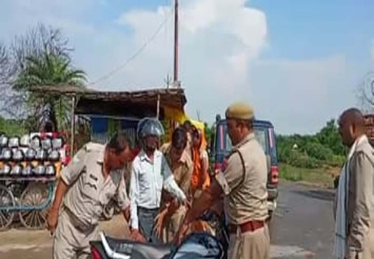 Video of auraiya police checking bike riders pocket on social media goes viral