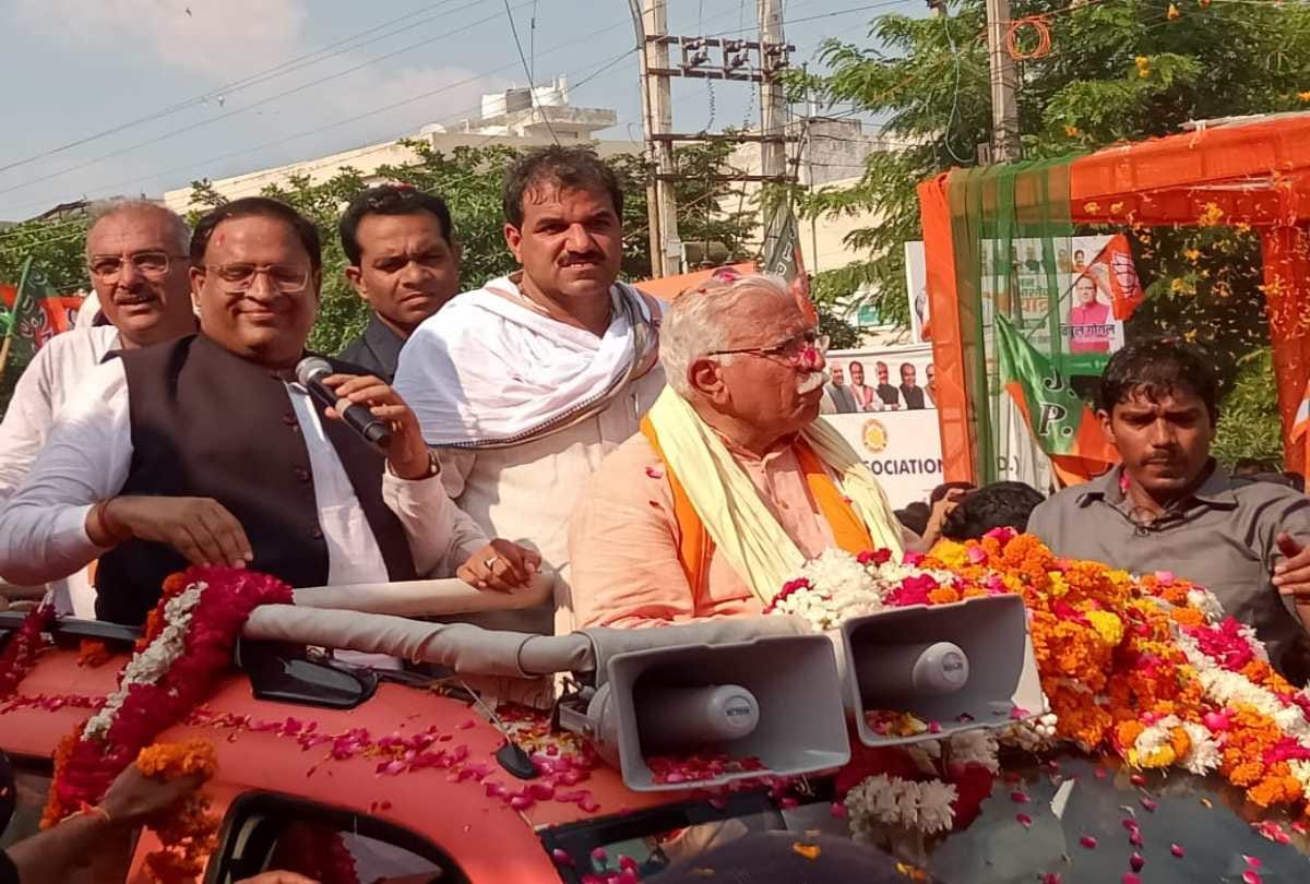 CM Khattar welcomed during Mukhyamantri Jan Ashirwad yatra in faridabad