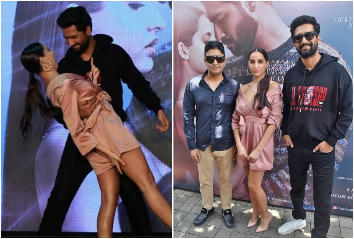 Nora Fatehi oops moment video viral while dancing with Vicky Kaushal at Pachtaoge success party