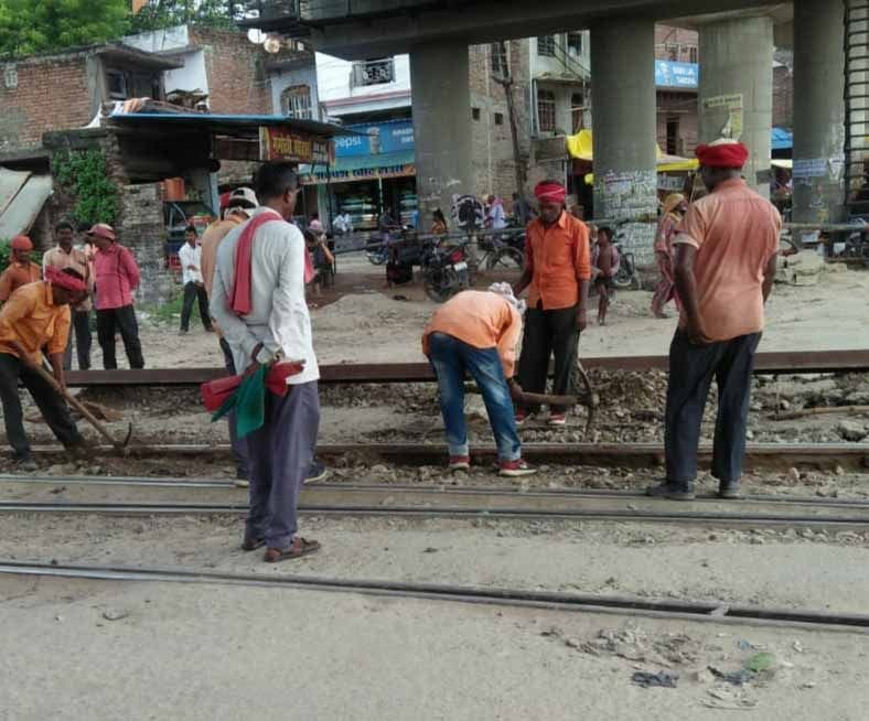 Broken main railway track in Phulpur, stir