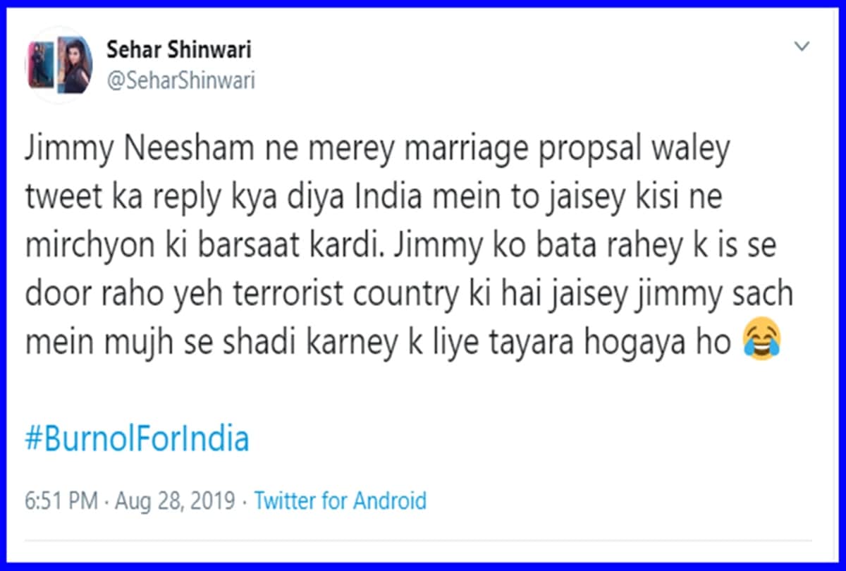 Pakistani actress wants Jimmy Neesham to be the father of her future kids; the all-rounder responds