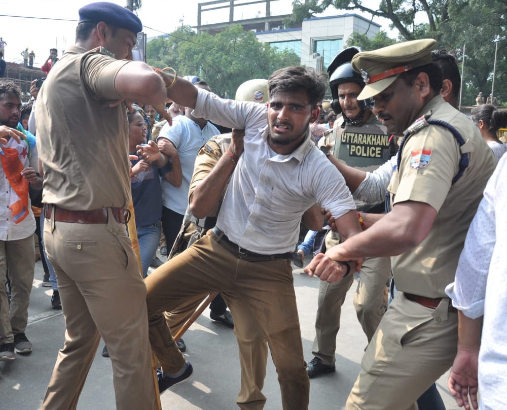 nsui protest rally in dehradun