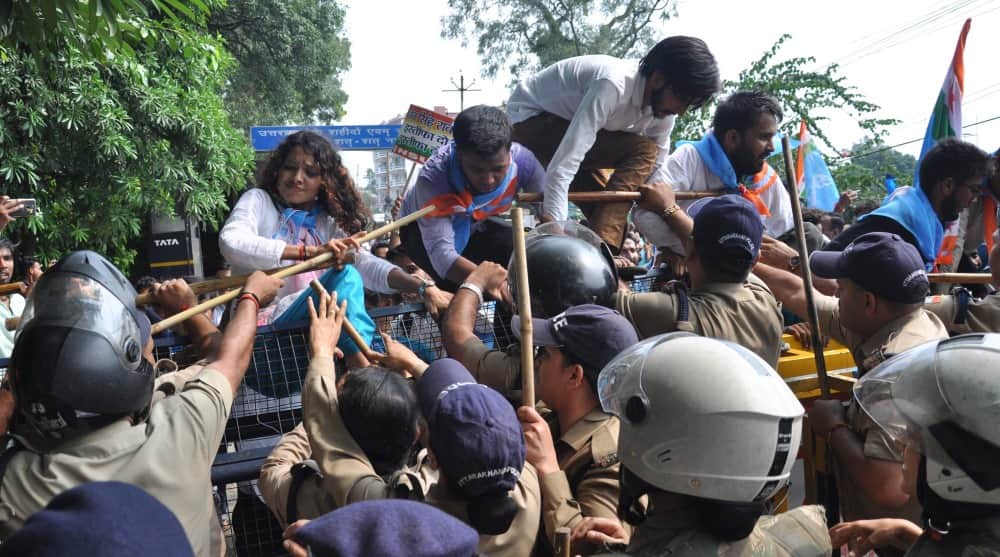 nsui protest rally in dehradun