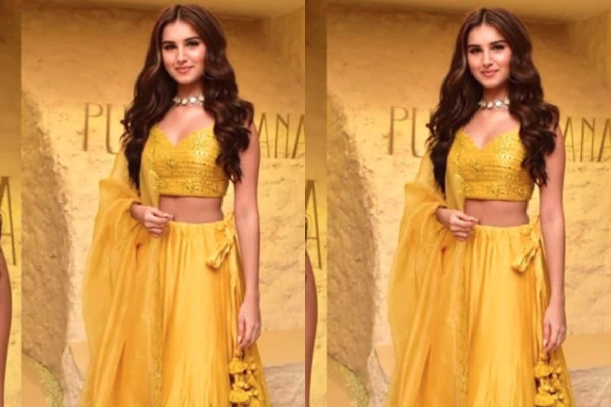 tara sutaria looks stunning in punit balana yellow lehenga