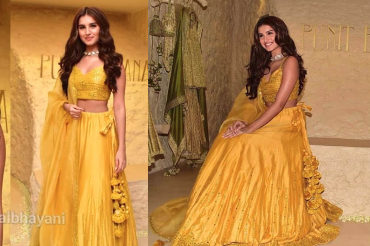 tara sutaria looks stunning in punit balana yellow lehenga