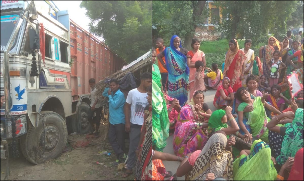 truck overturned on family one died two injured in nandganj ghazipur