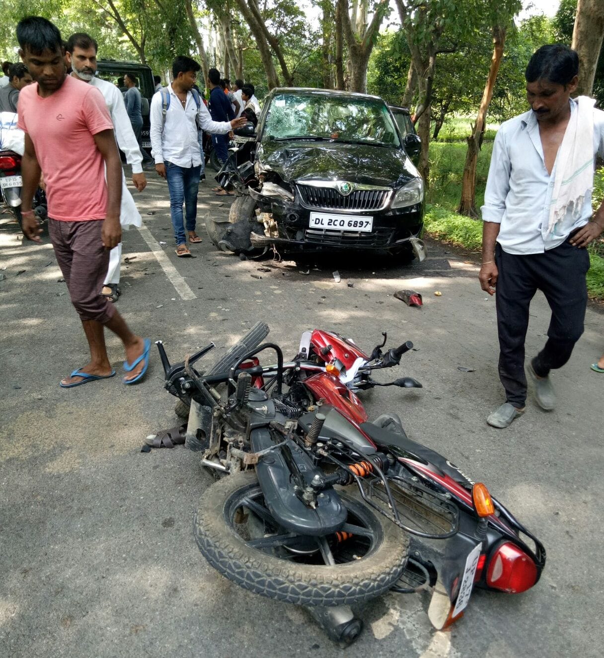 the collision in car and bike, one person injured