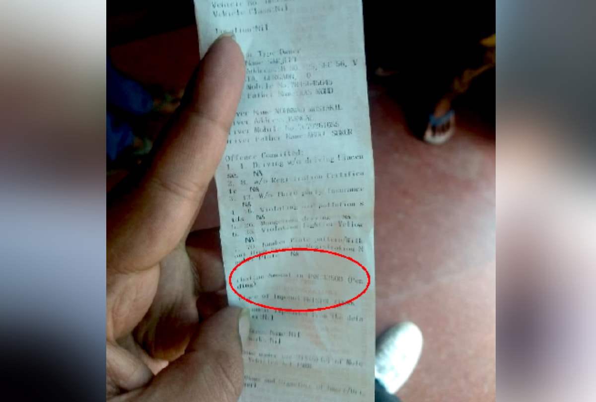 Bus driver's challan for not wearing helmet