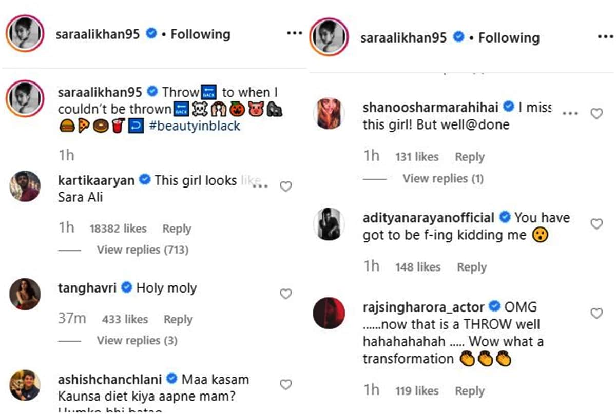 Sara Ali Khan shared throwback photo on instagram Kartik Aaryan reacted on transformation