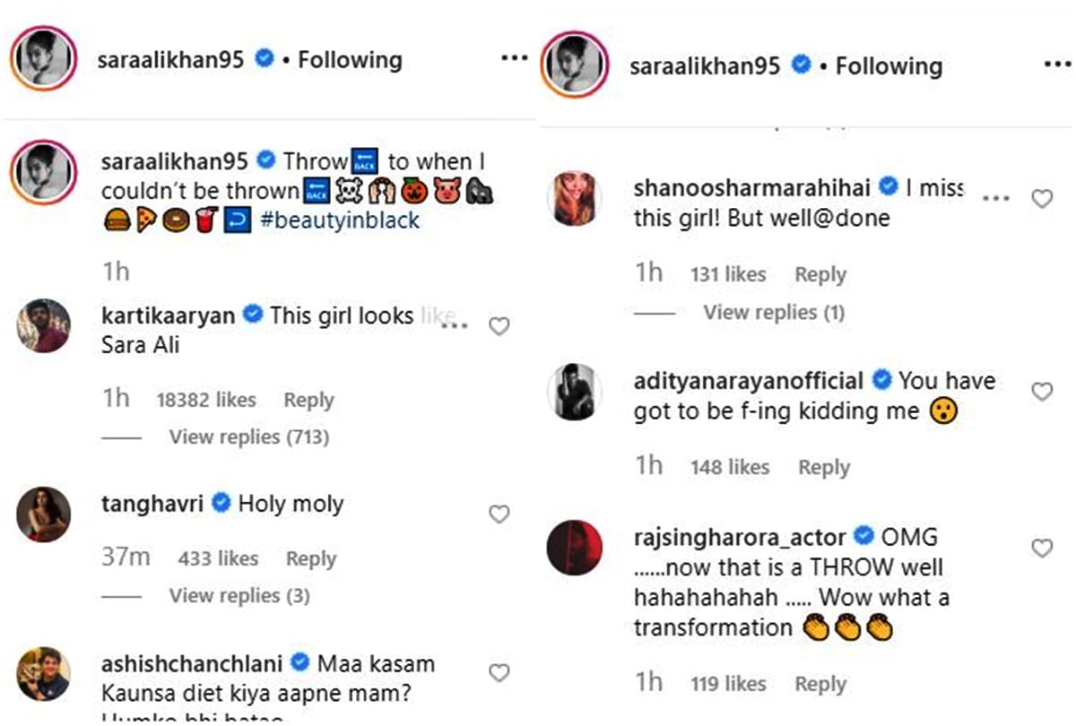Sara Ali Khan shared throwback photo on instagram Kartik Aaryan reacted on transformation