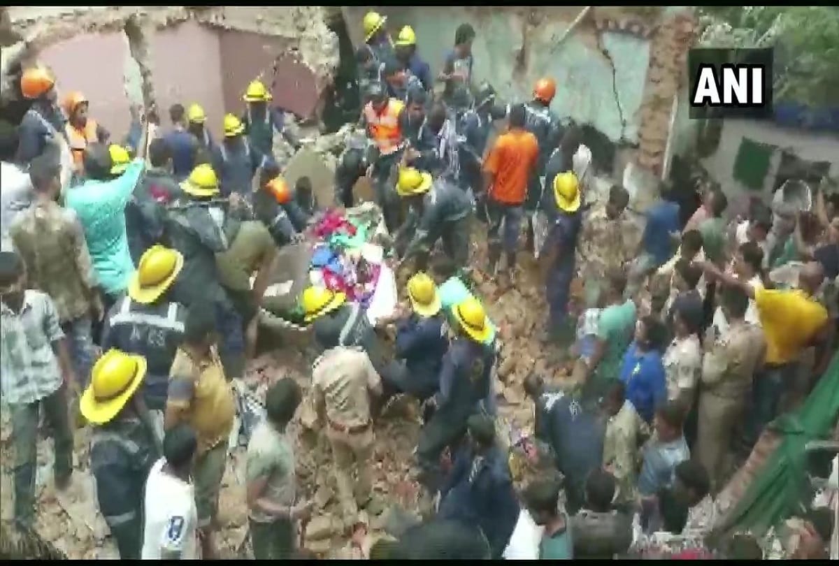 A three storey building collapses in Amraiwadi area in Ahmedabad