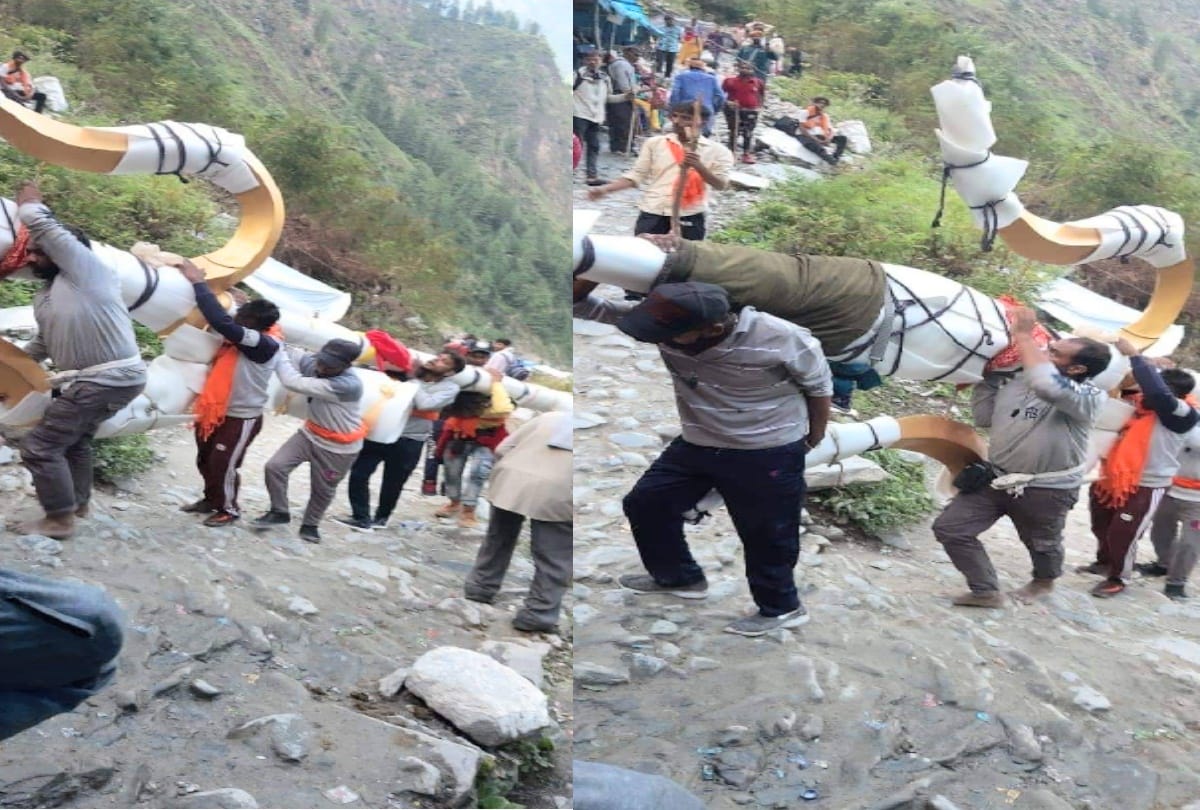 A group of devotees left for Manimahesh with a 31 feet long trident