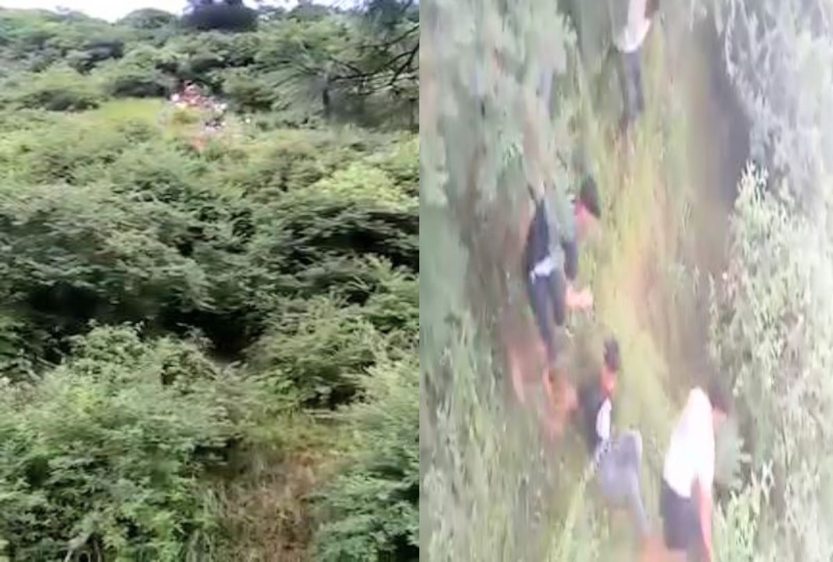 Youngsters ran along the thorny bushes from the hill to downward in kullu himachal