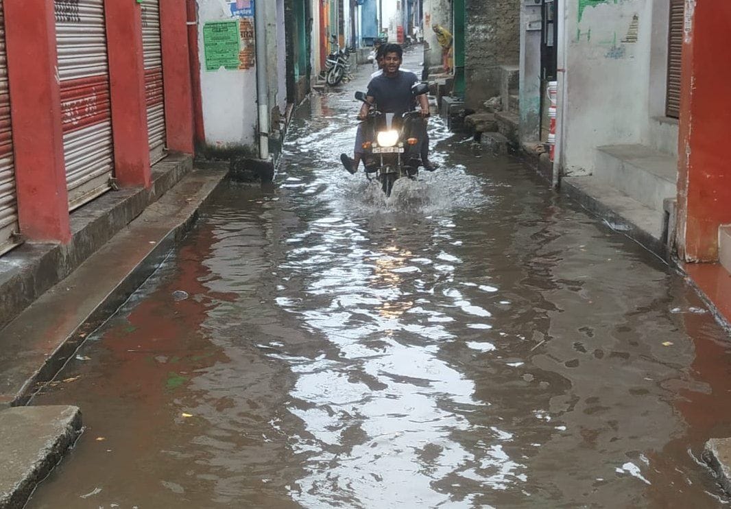 drains are waterkogged on roads.