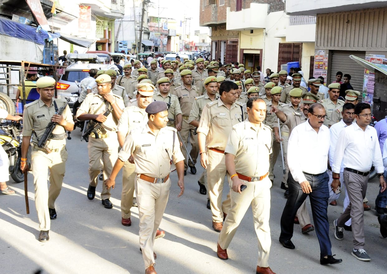 police march past for moharram in sambhal