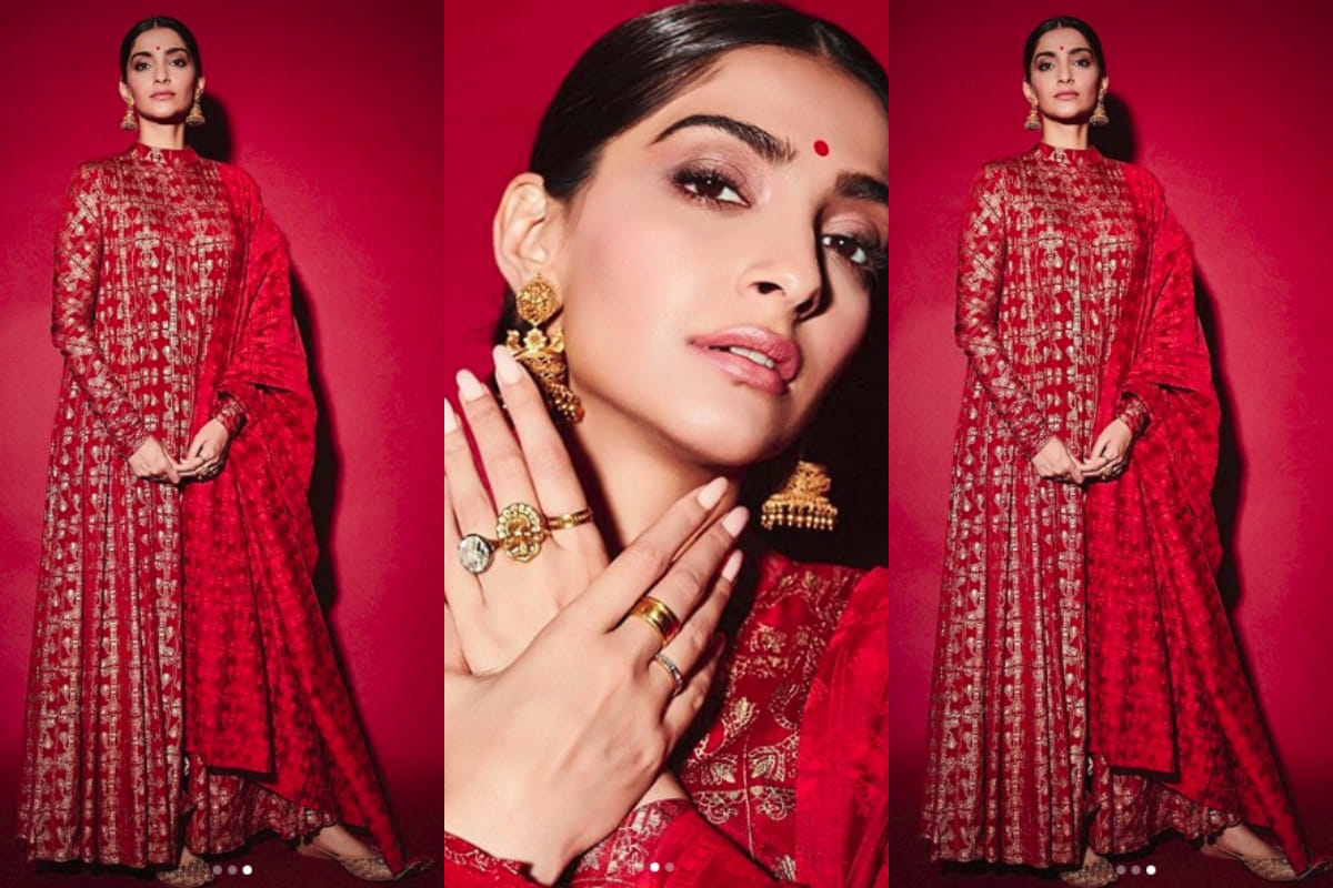 sonam kapoor most beautiful look in masaba gupta red anarkali