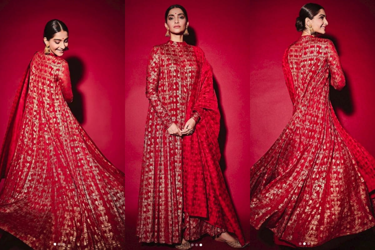 sonam kapoor most beautiful look in masaba gupta red anarkali