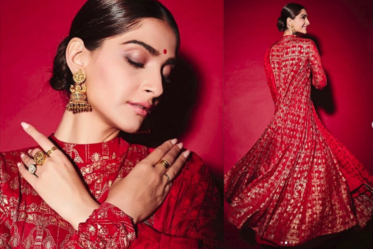 sonam kapoor most beautiful look in masaba gupta red anarkali