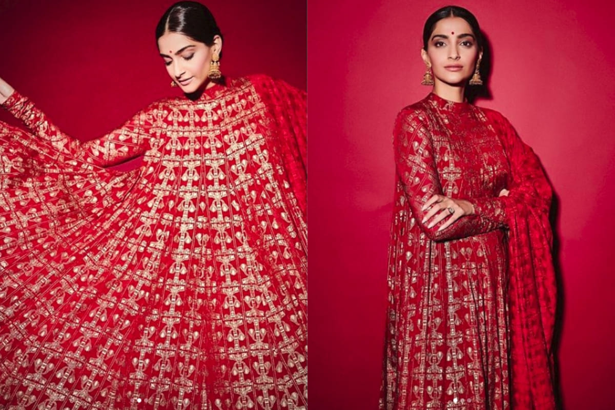 sonam kapoor most beautiful look in masaba gupta red anarkali